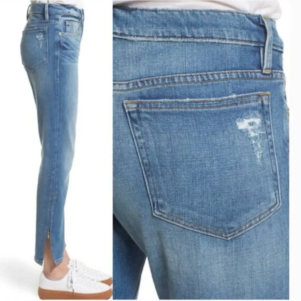 Frame “Le Boy” Cropped Boyfriend Jeans Zip Ankle Lightly Distressed – Size 27 - Picture 3 of 8